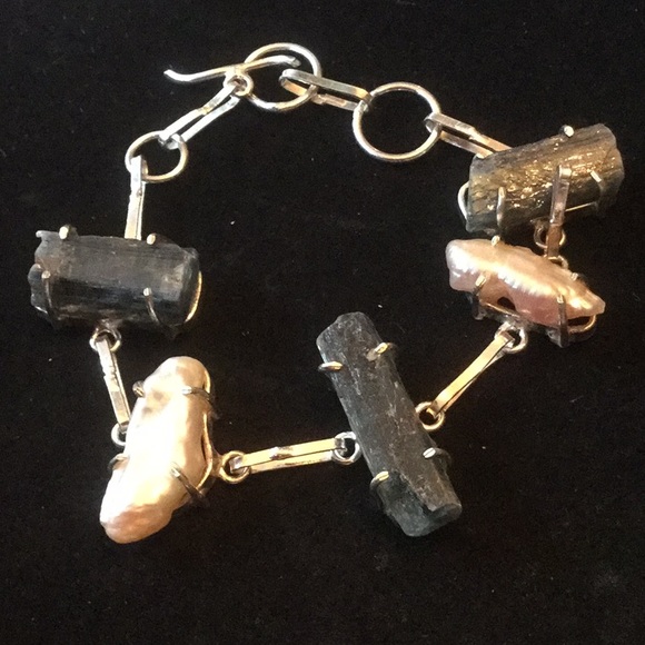 Unique Genuine Kyanite & Natural Pearls Bracelet - Picture 4 of 8